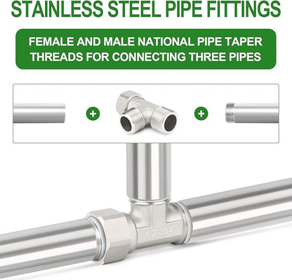TAISHER 2PCS 304 Stainless Steel 3 Way Right Flexible Movable Tee Connector, 1/2" Male for Sprayer, Angled Valve, Shower Arm