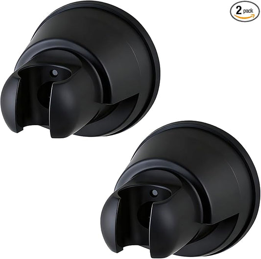 Hibbent 2 Pack Vacuum Suction Cup Shower Head Holder, Removable Shower Head Bracket, Height Adjustable Wall Mount ABS Plastic Suction Holder for Handheld Showerhead, Matte Black