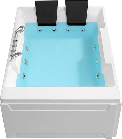 Empava 72" x 48" Whirlpool Tub, 2 Person Jetted Bathtub, Hydro Massage & Chromatherapy [ETL Certified], 3 Sided Apron, Acrylic , 1125 Watt, 110 Gallons, Left Drain