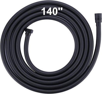 Aleasha Extra Long PVC Shower Hose Replacement for Bathing, Toilet Cleaning, Dogs - Matte Black 140 Inch Long Hose