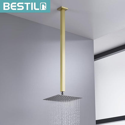 BESTILL 24 Inch Brushed Gold Ceiling Mount Shower Arm and Flange, Square Rain Shower Arm