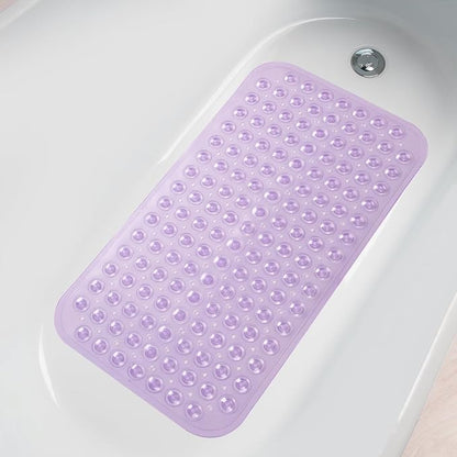 AmazerBath Bath Tub Mat, Medium Size 27.6 x 15 Inches Non-Slip Shower Mats with Suction Cups and Drain Holes, Bathtub Mats Bathroom Mats Machine Washable (Clear Purple)