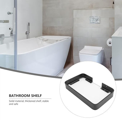 Black Bathroom Glass Shelf Bracket for Shampoo and Cosmetics Storage Floating Wall-Mounted Organizer Rack Stylish Corner Shelf for Modern Bathroom