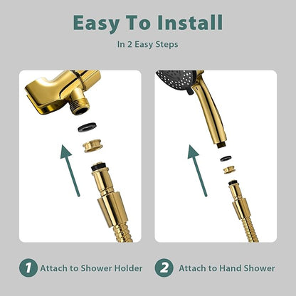 Shower Hose Replacement For Cleaning 304 Stainless Steel Shower Head Hoses 59 Inches High Pressure Bidet Hose Flexible Rose Gold Extension Showerhead Hoses Extra Long (Gold, 58 In)