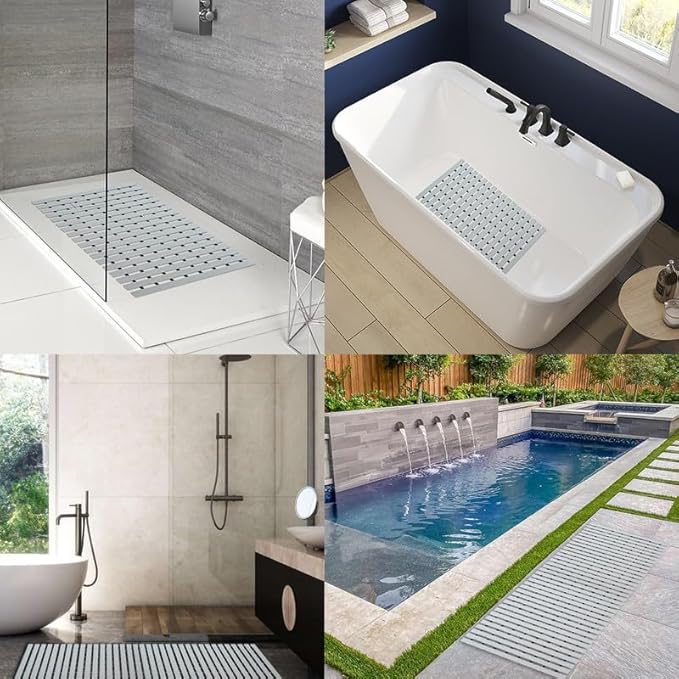 Bath Mat Non Slip Shower Mat Bathtub with Drain Holes and Heavy Duty Rubber No Suction Cups Sturdy Shower Stall Tub Mat for Bathroom, Shower Floor, Pool, SPA, (Grey, 4FT X 36FT)
