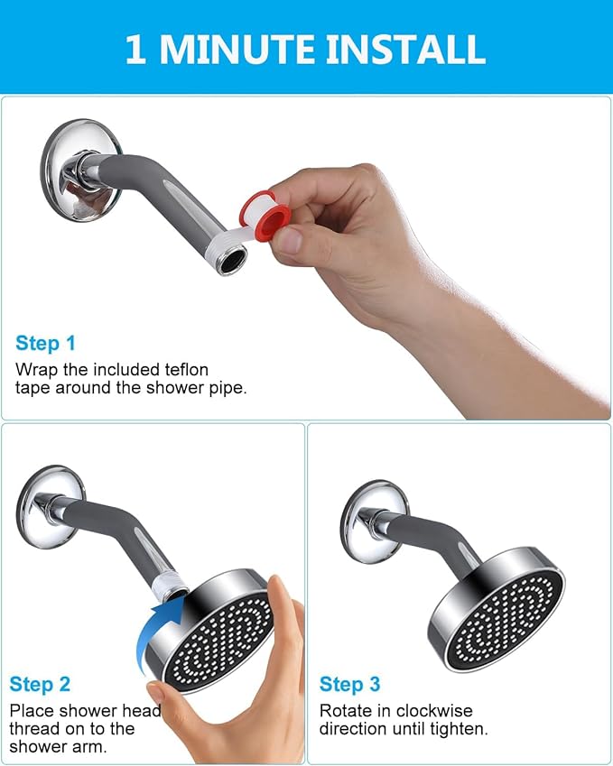 Fixed Shower Head Replacment, 1.8 GPM Fixed Showerhead Screw on Universal Shower Head for Bathroom with Flow Restrictor Fit G1/2" Easy Clean, 4" Round Chorme