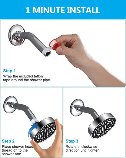 Fixed Shower Head Replacment, 1.8 GPM Fixed Showerhead Screw on Universal Shower Head for Bathroom with Flow Restrictor Fit G1/2" Easy Clean, 4" Round Chorme