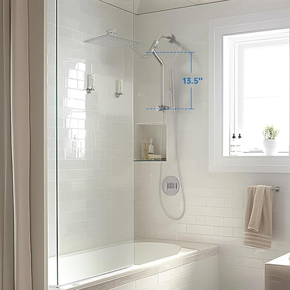 G-Promise All Metal Shower Diverter with Low Holder, Extended 13.5 Inch, 3-Way Diverter Valve with Pause Mode for Handheld and Fixed Shower Heads ∣ 4-Setting Replacement Part (Brushed Nickel)