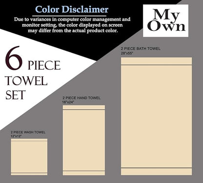MyOwn Ultra Soft 6 Pack Cotton Towel Set, Contains 2 Bath Towels 28x55 inch, 2 Hand Towels 16x24 inch & 2 Wash Coths 12x12 inch, Ideal Everyday use, Compact & Lightweight - Kiwi Green