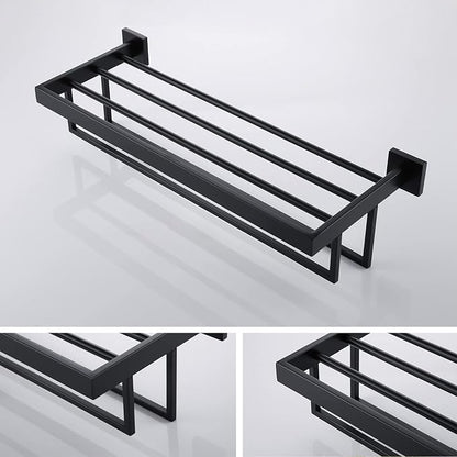 KOKOSIRI Black Towel Rack 20'' Bathroom Towel Shelf with Double Towel Bars SUS304 Matte Black Stainless Steel Wall Mounted, B6003BK-L20