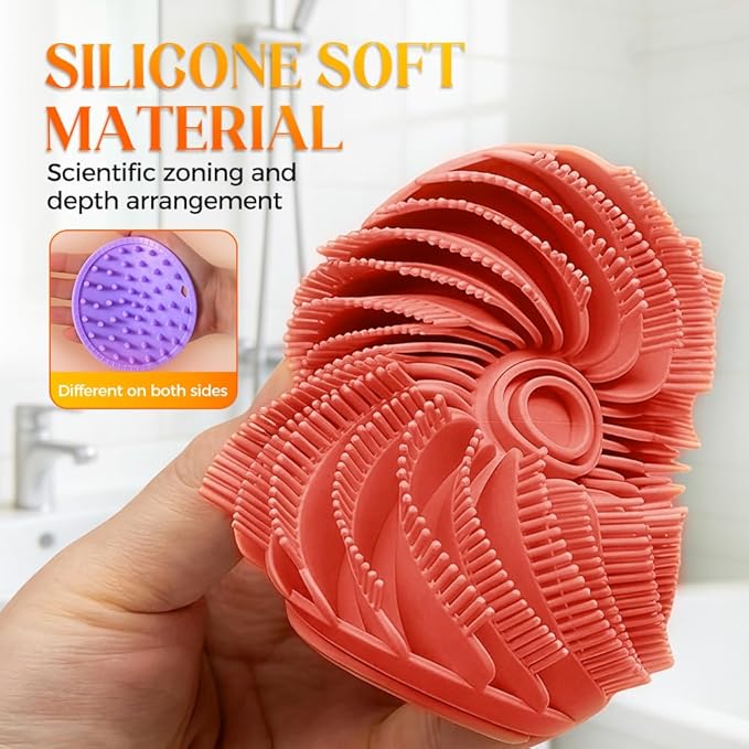2 in 1 Silicone Body Scrubber & Scalp Scrubber, 2026 Upgrade Handheld Shower Scrubber for Body and Head, Cleansing Skin Brush Gentle Exfoliating and Stress Relax Hair Growth (Green & Red)