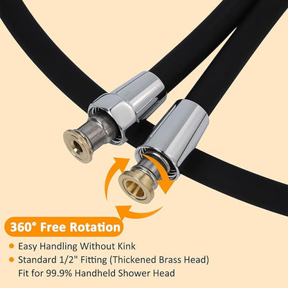 59 Inches Shower Hose Ultra-Soft Silicone Shower Hose Extension Anti-Kink Designed Long Handheld Shower Head Hose Replacement with Brass Insert and Nut Black