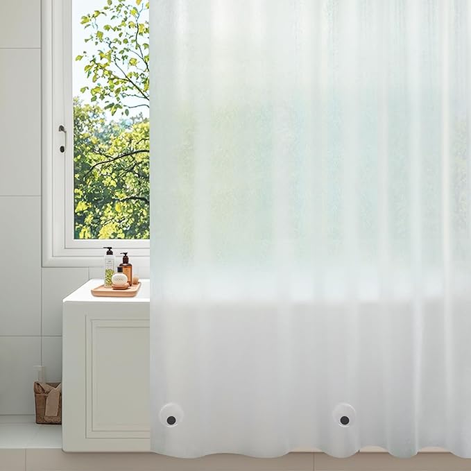 Waterproof EVA Frosted Shower Curtain Liner Short 66 Inch, Bpa-Free Shower Liner with 3 Extra-Large Magnets, 72'' x 66'' Plastic Bathroom Shower Curtain 3D Silk Translucent for Privacy