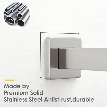 BESy 16 Inches Straight Extended Shower Arm With Flange, Rain Shower Head Extension Arms, Square Shower Rod Shower Head Extender Arm Shower Pipe Extension, Wall-Mounted Brushed Nickel Stainless Steel