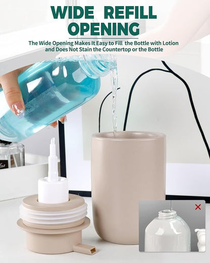 BosilunLife Foam Soap Dispenser - Ceramic Foaming Hand Wash Dispenser for Bathroom Modern Farmhouse Small Soap Dispenser Lotion Hand Pump Dispenser for Kitchen Sink (Khaki, Foam Pump)