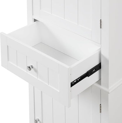 Favfurish Tall Bathroom Storage Cabinet with Doors and Drawer,Modern Linen Cabinets w/Adjustable Shelf & Anti-Toppling Device,Freestanding Narrow Cabinet for Bathrooms,Living Room, Entryway,White