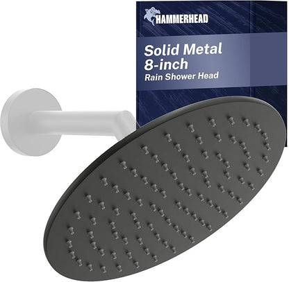 HammerHead Showers® Solid Metal 8 Inch Rainfall Shower Head – MATTE BLACK - Shower Head Rainfall - 2.5 GPM High Flow Shower Head Optimized for Pressure – Large Round Rain Shower Heads
