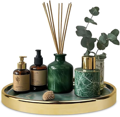 Makeup Perfume Organizer Round Bathroom Vanity Tray Decorative Dresser Tray Countertop Organizer Tray for Cosmetics,Green
