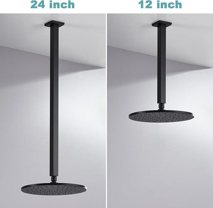 BESTILL 24 Inch Matte Black Ceiling Mount Shower Arm and Flange, Square Rain Shower Arm