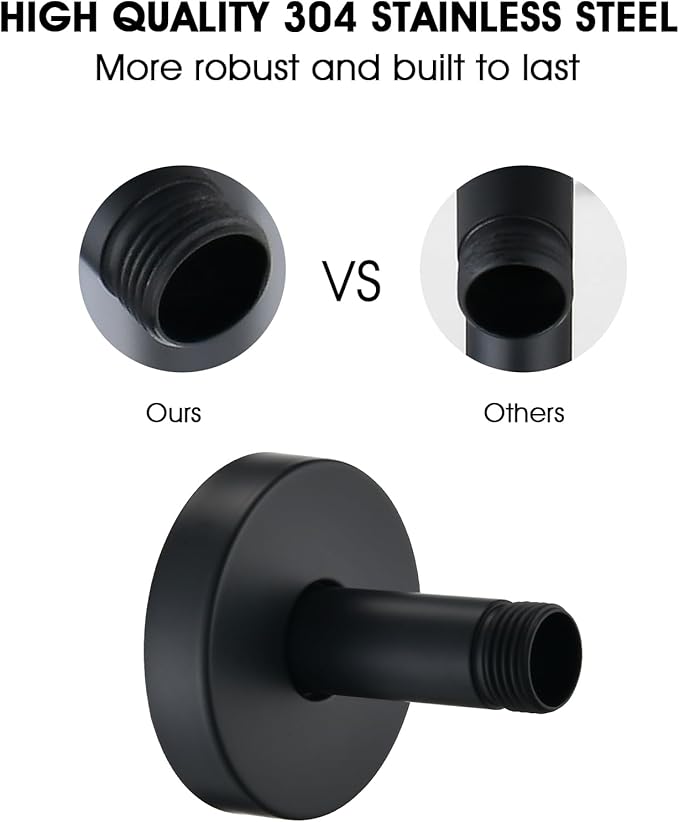 3 Inch Shower Arm with Flange and Stabilizer Bracket, Ceiling Mount Replacement Rain Shower Head 304 Stainless Steel Straight Arm For Fixed Shower Head, Matte Black