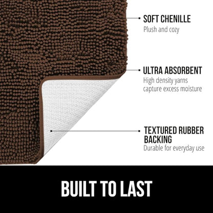 GORILLA GRIP Bath Rug Mat 48x24, Thick Soft Absorbent Chenille, Quick Dry Microfiber Mats, Rubber Backing Washable Shower Floor Rugs, Bathmat Runner, US Designed Bathroom Home Decor Accessories Brown