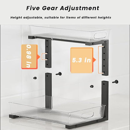 Under Sink Organizer, 2 Tier Pull Out Storage Organizer, Slide Out Storage Shelf for Bathroom & Kitchen, Under Cabinet Organizer and Storage with 5 Gears Height Adjustable (Black, 1 Pack)