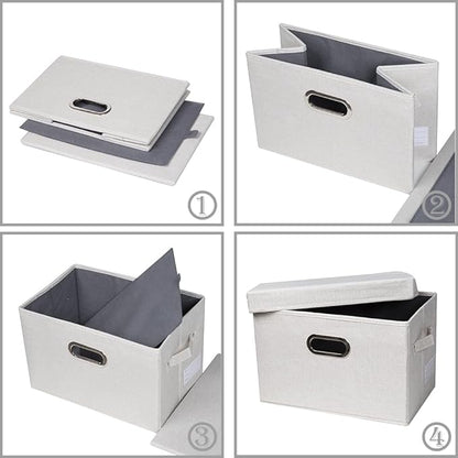 PRANDOM Large Collapsible Storage Bins with Lids [3-Pack] Fabric Foldable Storage Boxes Organizer Containers Baskets Cube with Cover for Home Bedroom Closet Office Beige(17.3x11.8x11.8)