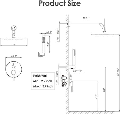 Gabrylly Shower System, Wall Mounted Shower Faucets Set with Shower Valve, High Pressure 10" Rain Shower head with Handheld Spray Combo, 2 Way Rainfall Shower Head Set, Chrome