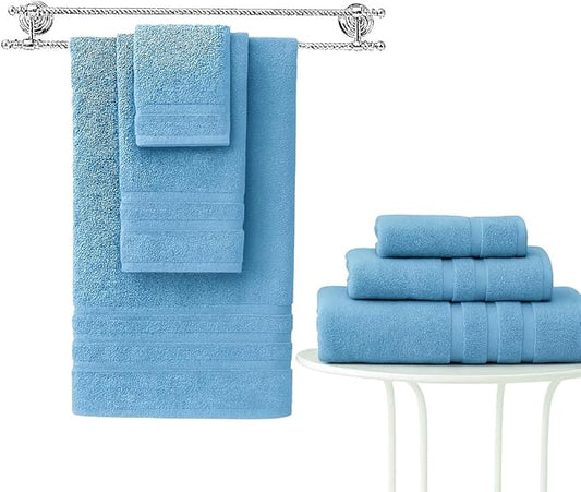 6 Pieces - Turkish Cotton - Luxury Towel Set for Bathroom & Kitchen, 2 Bath Towels, 2 Hand Towels & 2 WashCloths *Valued $79.99* (SKYLITE Blue)