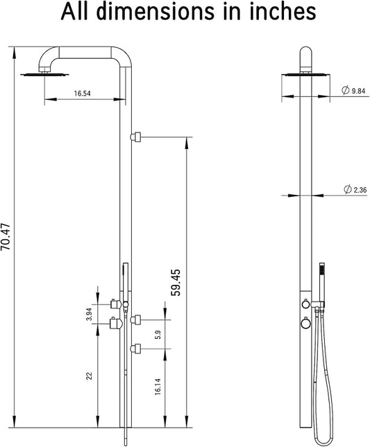 HEATGENE Outdoor Shower with Body Jets and Handheld, Wall-Mounted Shower Head for Outside/Poolside/Patio Drench Shower - Brushed