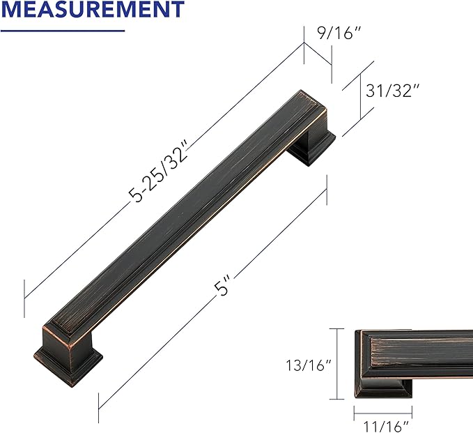 Ravinte Hardware 5 Pack Oil Rubbed Bronze Cabinet Pulls, 5 Inch (128mm) Hole Center Zinc Alloy Drawer Handles for Kitchen Cabinets, Cupboards, Dressers, Square Solid Metal Hardware