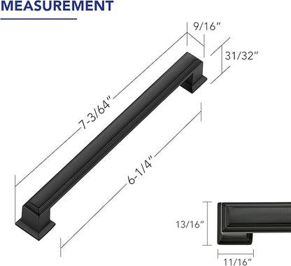 Ravinte Hardware 5 Pack Matte Black Cabinet Pulls, 6-1/4 Inch (160mm) Hole Center Zinc Alloy Drawer Handles for Kitchen Cabinets, Cupboards, Dressers, Square Solid Metal Hardware