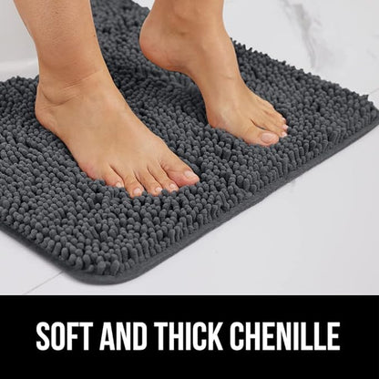 GORILLA GRIP Bath Rug Mat 60x24, Soft Absorbent Chenille, Quick Dry Microfiber Mats, Rubber Backing Washable Shower Floor Rugs, Bathmat Runner, US Designed Bathroom Home Decor Accessories Charcoal