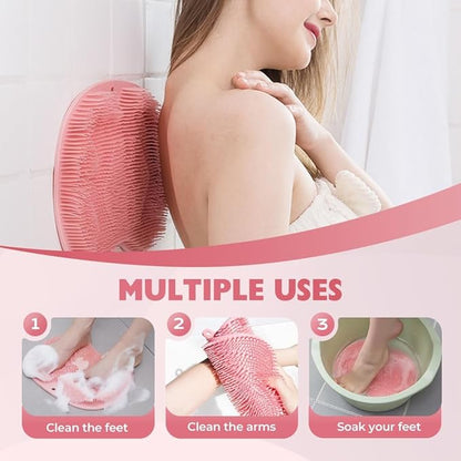 2026 New Silicone Shower Foot Scrubber Mat, Foot Back Cleaning Pad Back Washer Exfoliating Bath Wash Pad, Shower Foot Scrubber Mat with Non-Slip Suction Cups (Brown)