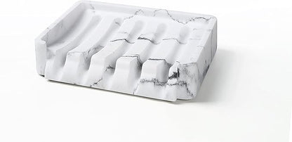 SunnyPoint Classic Kitchen, Bathroom Faux Marble Soap, Sponge Dish Drainer Holder (WHT, Resin)