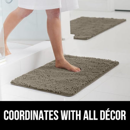 GORILLA GRIP Bath Rug Mat 30x20, Thick Soft Absorbent Chenille, Quick Dry Microfiber Mats, Rubber Backing Washable Shower Floor Rugs, Bathmat Runner, US Designed Bathroom Home Decor Accessories Latte