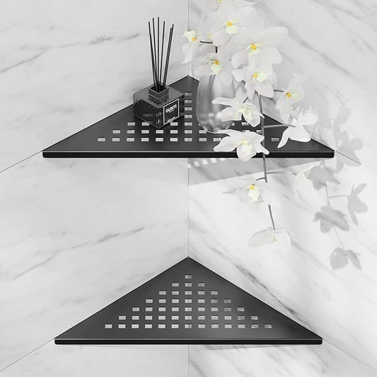 lives Corner Shower Shelf 10" Slot Design Recessed Matte Black Shower Shelves for Tiled Wall, 304 Stainless Steel Corner Shelves for Bathroom, 2 Pack (Square)