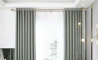 Double Curtain Rod 48 to 84 inch, Adjustable 1 inch Double Drapery Rod Rods for Windows and Doors with Ball Round Finials and Premium Aluminum Brackets Set(48-84",Brushed Nickel)