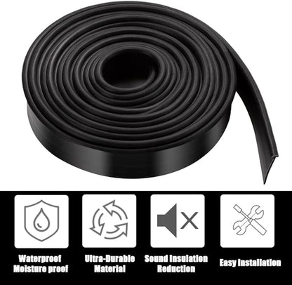 Shower Bottom Waterproof Door Rubber Sweep Trim Black Seal for Home Bathroom, 108 x 13/16 x 5/32 Inch Tee Insert Shape