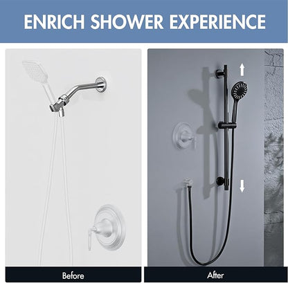 Adjustable Shower Slide Bar with 5-Function Handheld Shower Head, Stainless Steel Grab Slide Bar Combo with Extra Hose (Oil Rubbed Bronze)