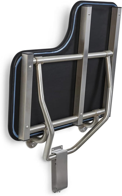 26" x 22.5" Black Padded Cushion Wall Mount Folding Left-Handed Transfer Bench Shower Seat, ADA Compliant