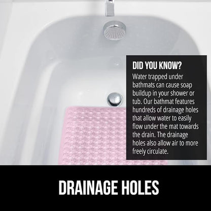 GORILLA GRIP Patented Bath Tub Shower Mat, Machine Washable Bathtub Floor Liner Mats, Suction Cups and Drain Holes to Keep Tubs Clean, Soft on Feet, Bathroom Essentials, 35x16 Inch, Clear Light Pink