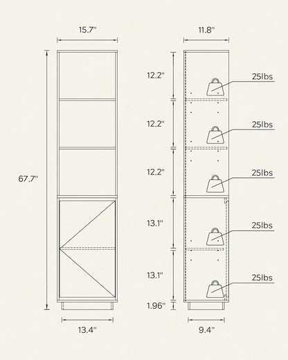 67" Tall Bathroom Storage Cabinet with Door & Adjustable Shelves Modern Narrow Tower Cabinet Slim Freestanding Tower Organizer for Small Spaces, Kitchen, Living Room, Natural Oak