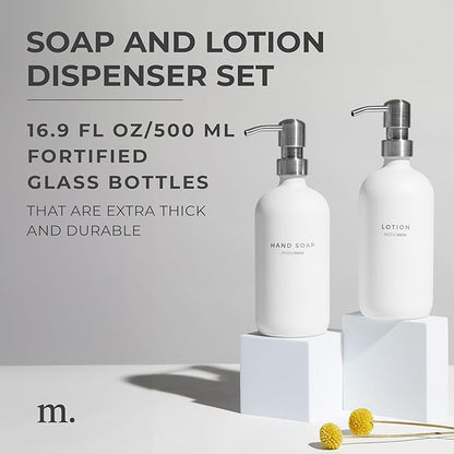 MaisoNovo Soap Dispenser 2-Piece Set | 16.9oz White Bottles with Silver Stainless Steel Pumps