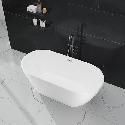67 Inch Freestanding Acrylic Bathtub, Modern Soaking Tub with Chrome Overflow & Drain, CUPC Certified, Deep Soaking Design for Luxurious Spa Experience, Contemporary Bathroom Centerpiece
