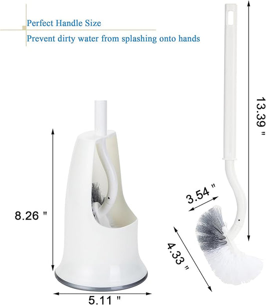 2 Pack Curved Toilet Bowl Brush with Holder for Bathroom, Compact Toilet Brush Durable Under The Rim Household Deep Cleaning Brushes (2 Pcs White Toilet Brush with Holder)
