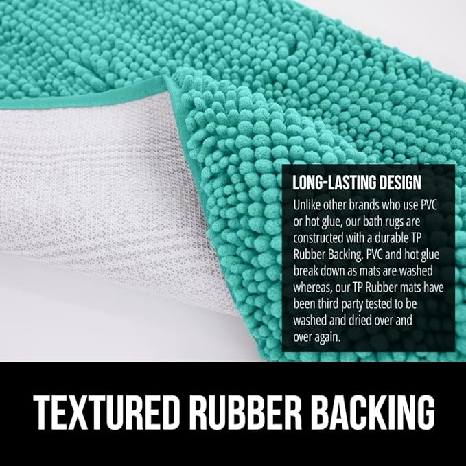 GORILLA GRIP Bath Rug Mat 44x26, Soft Absorbent Chenille, Quick Dry Microfiber Mats, Rubber Backing Washable Shower Floor Rugs, Bathmat Runner, US Designed Bathroom Home Decor Accessories Turquoise