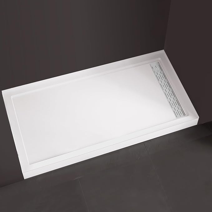 MORVANO Shower Base 60" x 32" Right Drain, Shower Pan Kit With Stainess Steel Cover, Non-Slip Acrylic in White, Brush Nickel for Bathroom