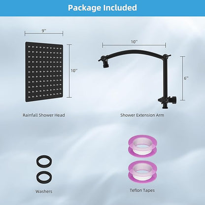 Hibbent All Metal cUPC Certified Rain Shower Head, 10'' High Pressure Rainfall Showerhead with 16" Shower Head Extension Arm, Solid Brass Adjustable Shower Arm Extender, fixed Showerheads, Matte Black