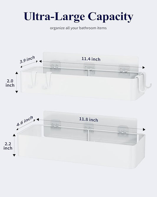 Kitsure Shower Caddy - 2 Pack Adhesive Shower Organizer, Rustproof Metal Shelves, No-Drill Bathroom Organizers and Storage, White, Large